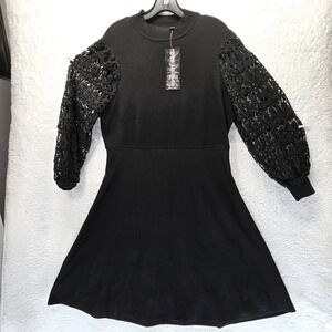 NEW‎ Nina Leonard Black Lace Coquette Sweater Dress XL Witchy Dark Academia Goth